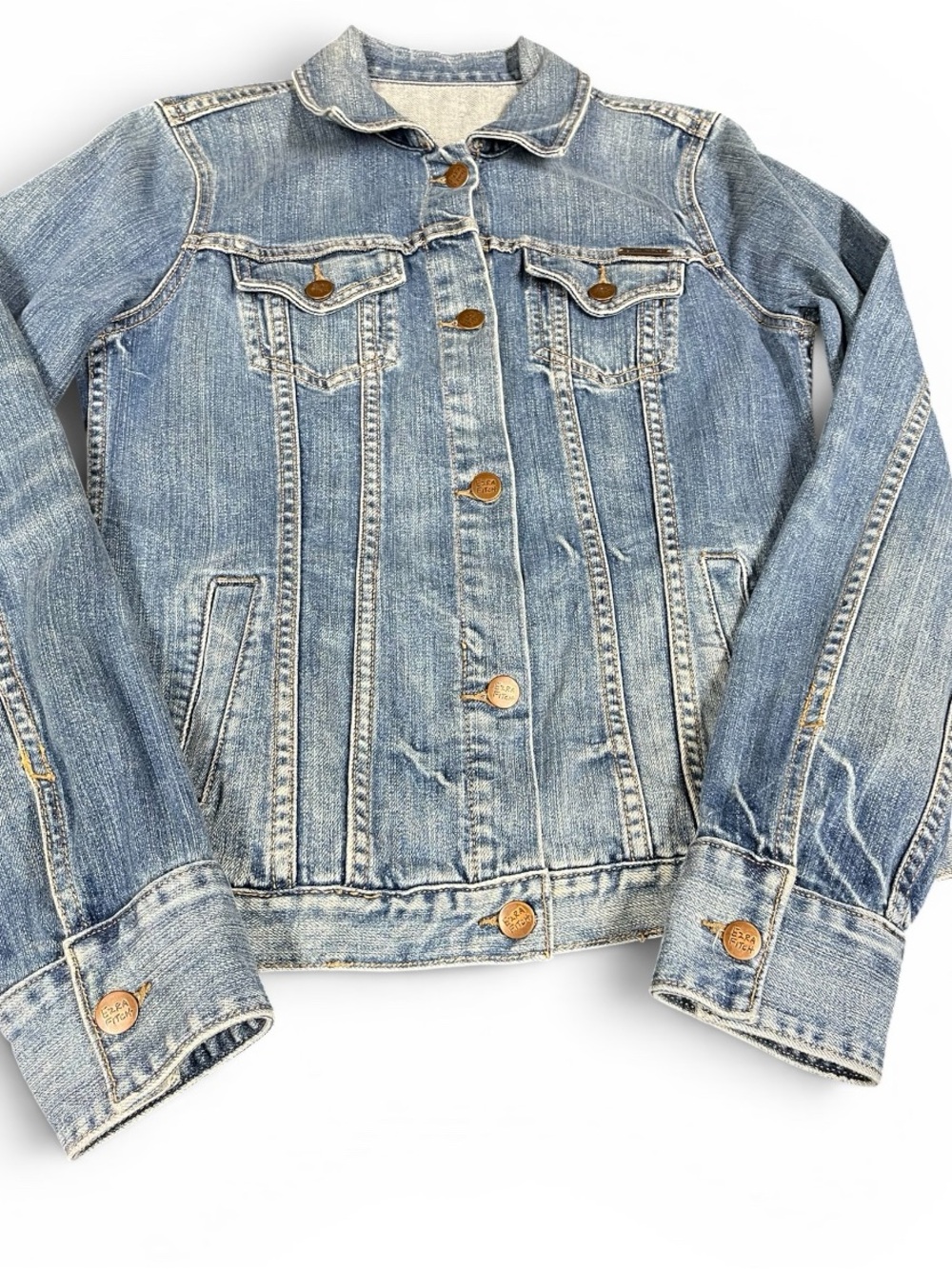 Ezra Fitch Distressed Denim Jacket Vintage 90s Y2K Size Medium RN75654